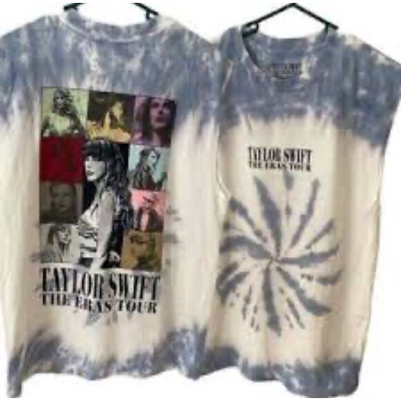 Taylor Swift The Eras Tour Tie-Dye Muscle Tee Size L | Blue Spiral Concert Shirt - Picture 1 of 5